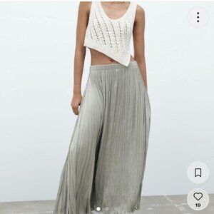 ZARA Green Pleated Maxi Skirt